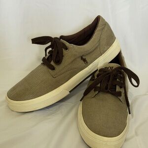 Polo Ralph Lauren Mens Tan Canvas Lace-Up Sneakers Casual Shoes Size 11.5D